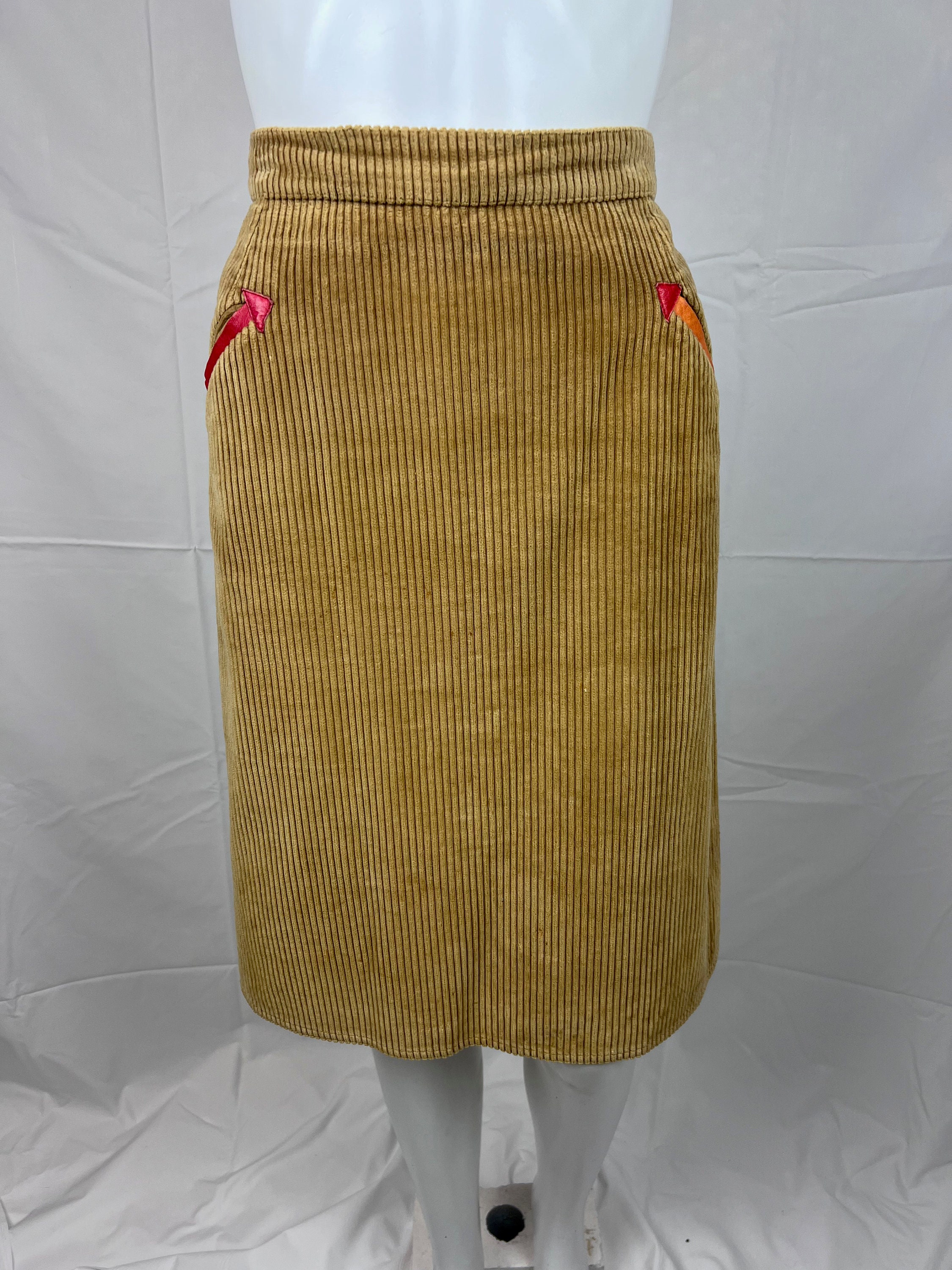 Vintage 1980s Brown Corduroy Knee Length Skirt Leather and Cord Skirt Italian Vintage Size 12 Etsy