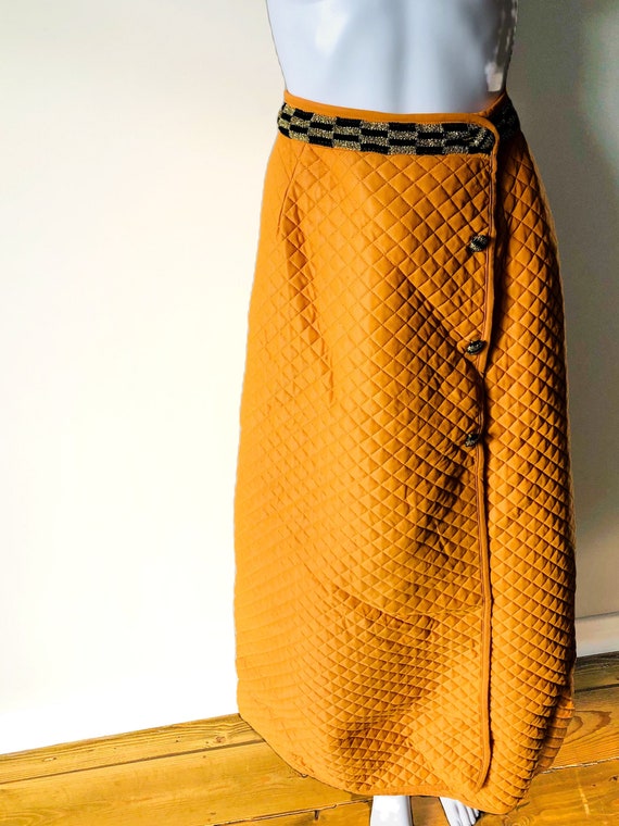 Vintage 1960s Burnt Orange Quilted Skirt - image 5