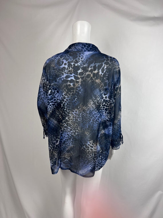 Vintage 1980s Blue Leopard Print Sheer Shirt, Blu… - image 6