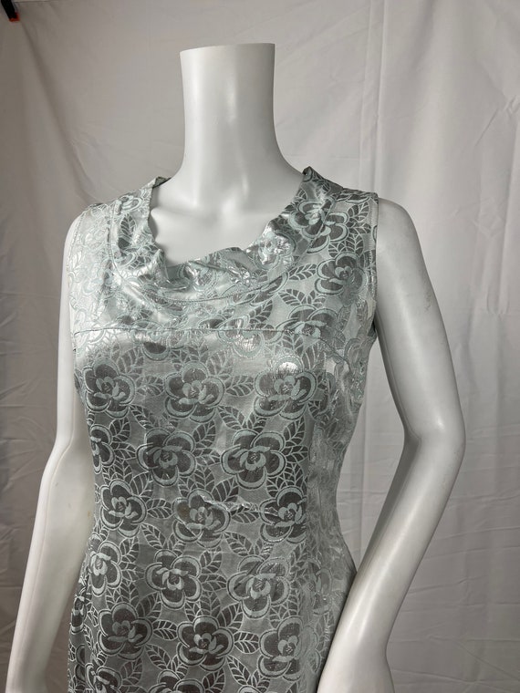Vintage 1960s Handmade Silver and Blue Slip Dress… - image 6