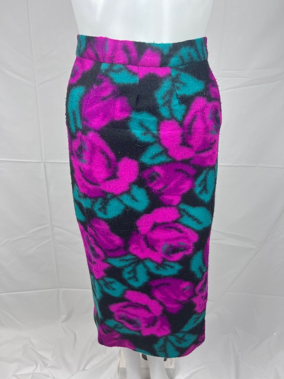 Vintage 1980s Bold and Bright Floral Skirt, Fuchsi