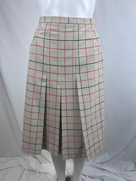 Vintage 1980s Jaeger Creme and red Check Skirt, Mi