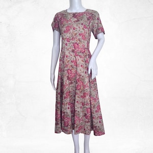 Vintage 1980s Laura Ashley Floral Print Midi Skirt, Red Corset Top, Circle Skirt, UK Size 16