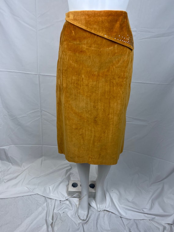 Vintage 1980s Mustard Yellow Velvet Skirt, Diaman… - image 3