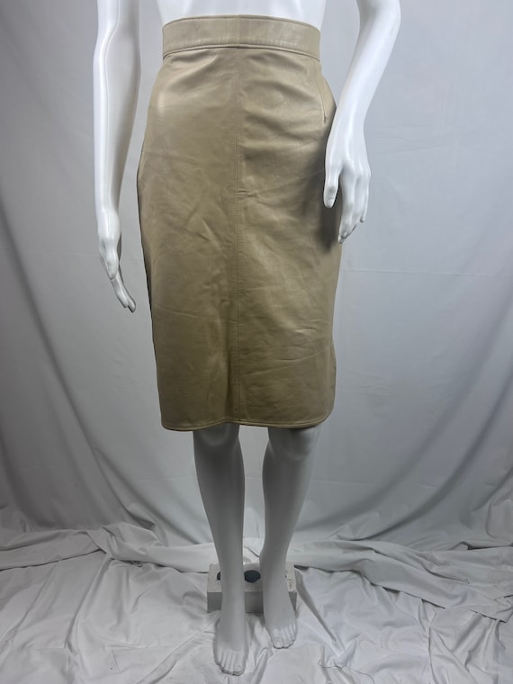 Vintage Creme Leather Pencil Skirt, Beautiful Ligh