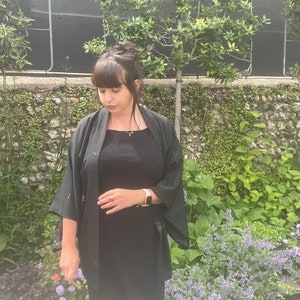 Vintage 1950s Black Silk Kimono Happi Jacket