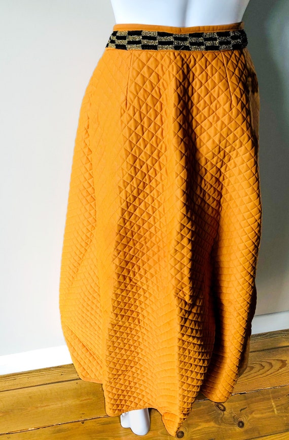 Vintage 1960s Burnt Orange Quilted Skirt - image 3