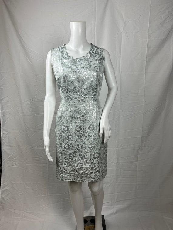 Vintage 1960s Handmade Silver and Blue Slip Dress… - image 2