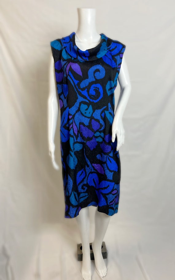 Vintage 1980s Versace Dress, Designer Blue Shift … - image 1