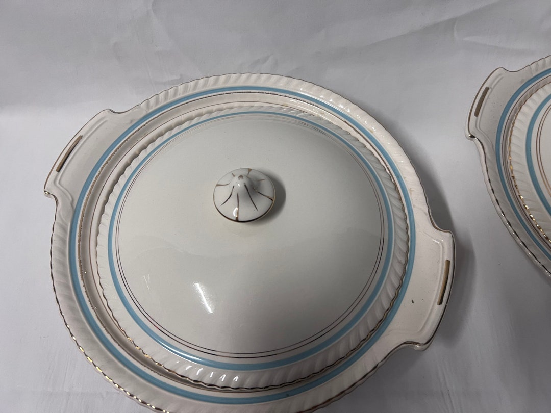 Two Johnson Bros White and Blue Serving Dishes Vintage Dining Etsy