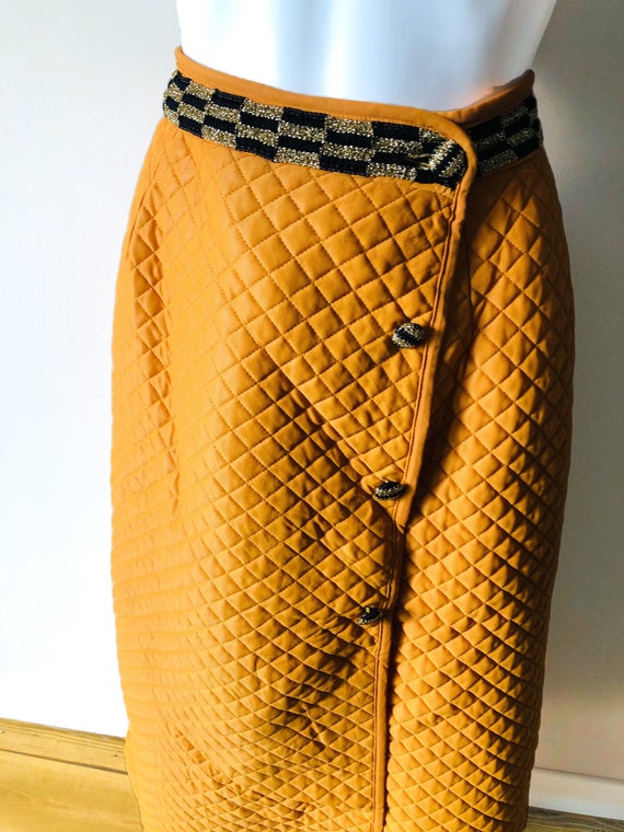 Vintage 1960s Burnt Orange Quilted Skirt - image 1