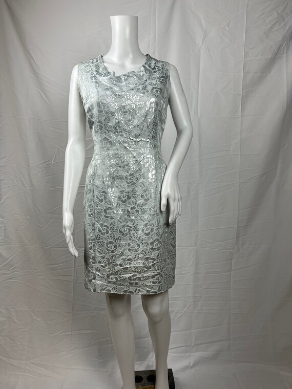 Vintage 1960s Handmade Silver and Blue Slip Dress… - image 3