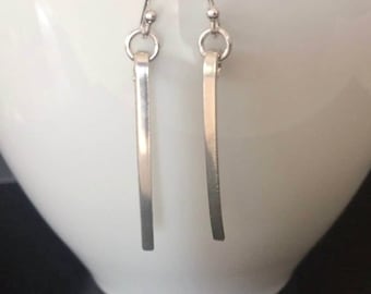 Silver Long Bar Dangle Earrings, Sterling Silver Bar Earrings, Jewellery Gift for Her