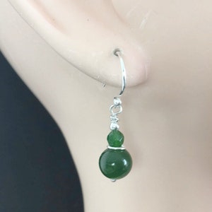 Dark Green Jade Earrings, Sterling Silver Dangle Earrings, Green Stone Jewellery Gift for Her