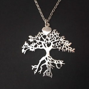 Collar de plata de ley con el árbol de la vida, colgante largo de corazón personalizado, regalo de joyería para ella.