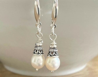 Sterling Silver Pearl Earrings, Long Dangle Pearl Drop Earrings, Jewelry Gift for Her, Bridal Jewellery. Birthday Gift, 30th Anniversary