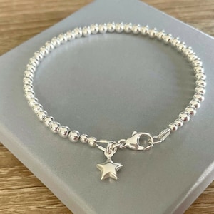 Sterling Silver Star Charm Bracelet 925 Silver Beaded Ball
