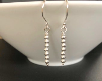 Sterling Silver Long Ball Earrings, 925 Silver Bead Earrings