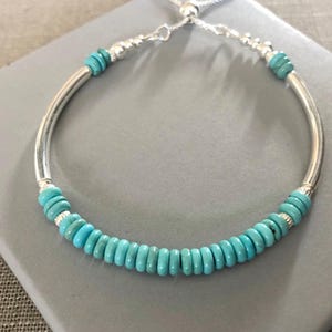 Turquoise Sterling Silver Bracelet: Adjustable Beaded Bangle