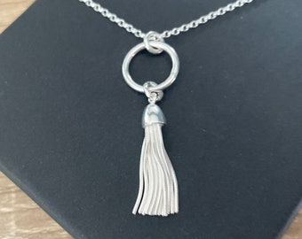 Sterling Silver Circle Tassel Necklace, Circle of Life Pendant