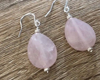 Rose Quartz Sterling Silver Earrings, Pink Gemstone Dangle Earrings,