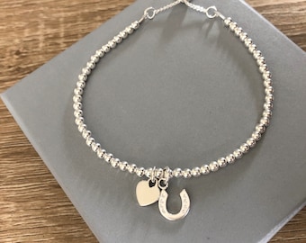 Sterling Silver Horsehoe Heart Bracelet