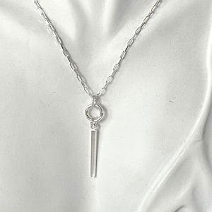 Sterling Silver Bar Necklace, 925 Silver Circle Paperclip Chain Necklace, Contemporary Jewellery Gift, Modern On Trend Pendant
