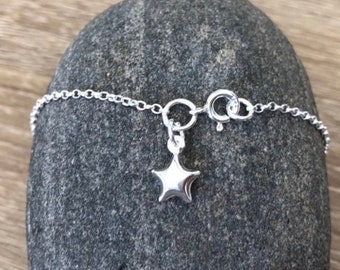 Star Charm Sterling Silver Anklet, Rolo Chain Ankle Bracelet