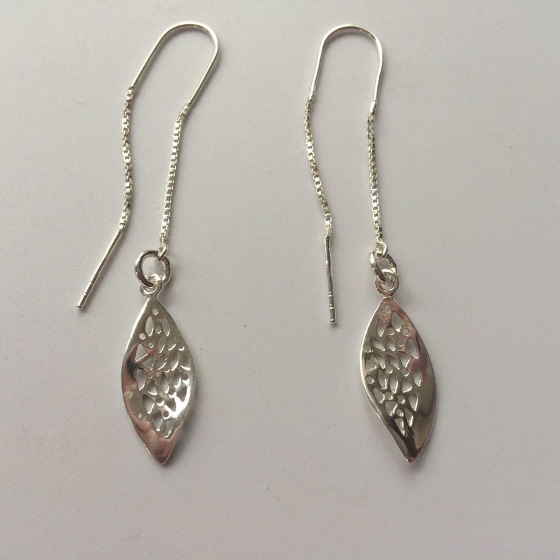Chain Earrings Contemporary Jewellery Silver Jewelry Sterling Silver Threader Long Dangle Leaf Earrings Long Leaf Earrings