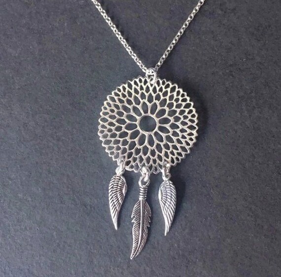 Sterling Silver Dreamcatcher Necklace Long Feather Angel Wing Pendant Dream Catcher Jewellery Gift Etsy