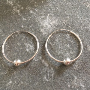 Large Hoop Ball Earrings, Sterling Silver Large Hoops, Boho Jewellery Gift For Her image 6
