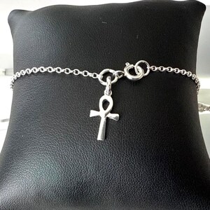 Sterling Silver Ankh Charm Anklet: Handmade Rolo Chain Ankle Bracelet