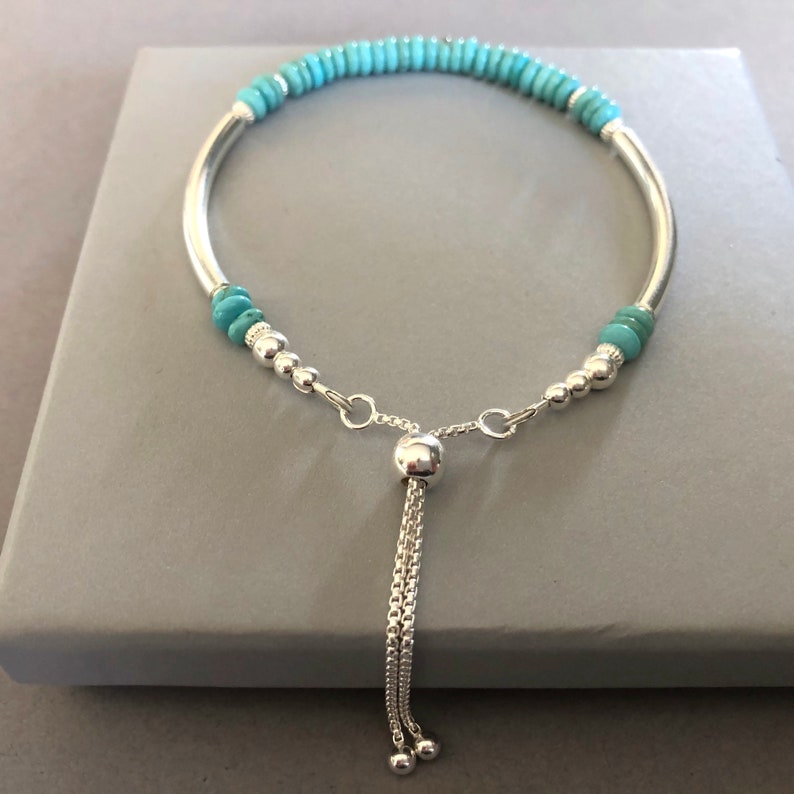 Turquoise Sterling Silver Noodle Bracelet Adjustable Slider | Etsy