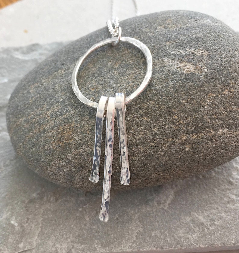 Textured Silver Tassel Pendant 925 Silver Jewellery Gift for Her Modern Pendant Sterling Silver Circle Tassel Necklace