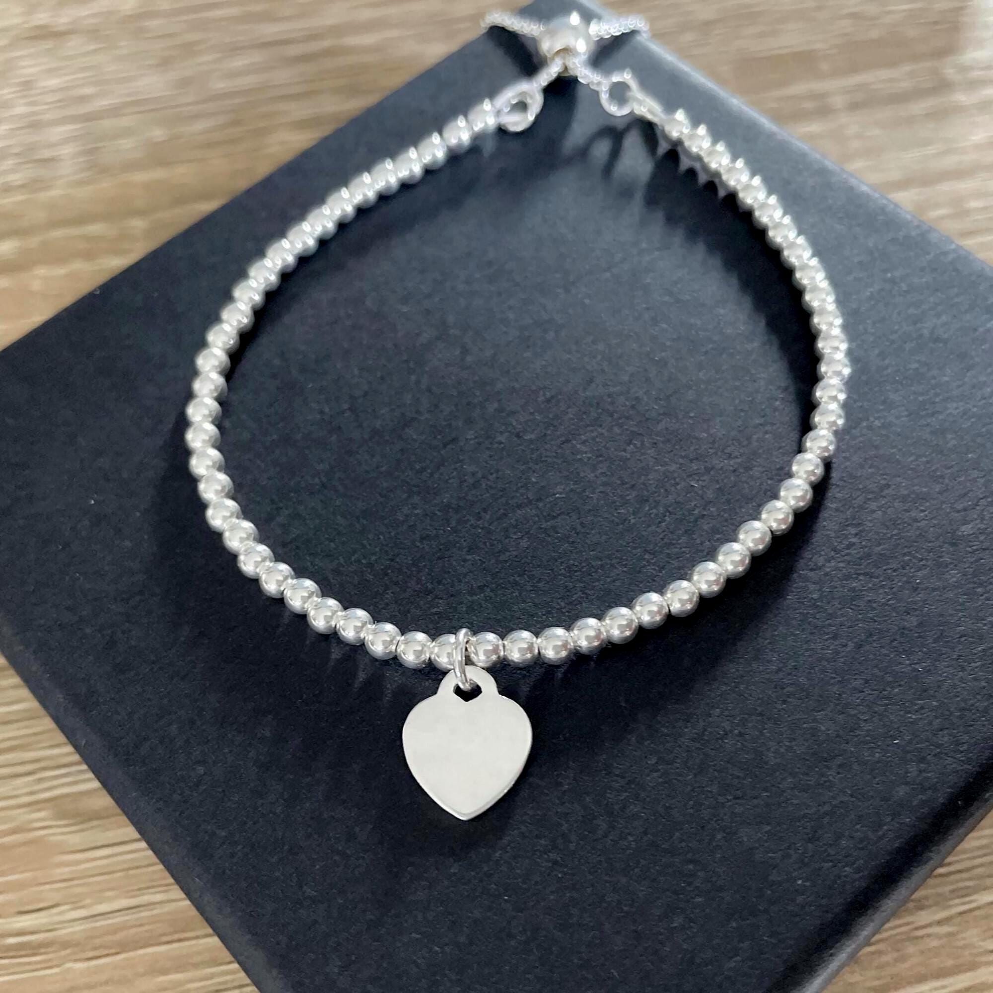 EZ Tuxedo Cadena De Seguridad De Plata De Ley 925 Con Dije De Corazón Para Pulseras