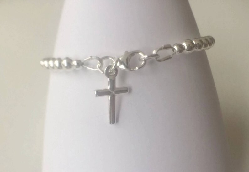 925 Silver Ball Jewellery Gift Minimalist Modern Stackable Jewelry Sterling Silver Cross Charm Beaded Bracelet