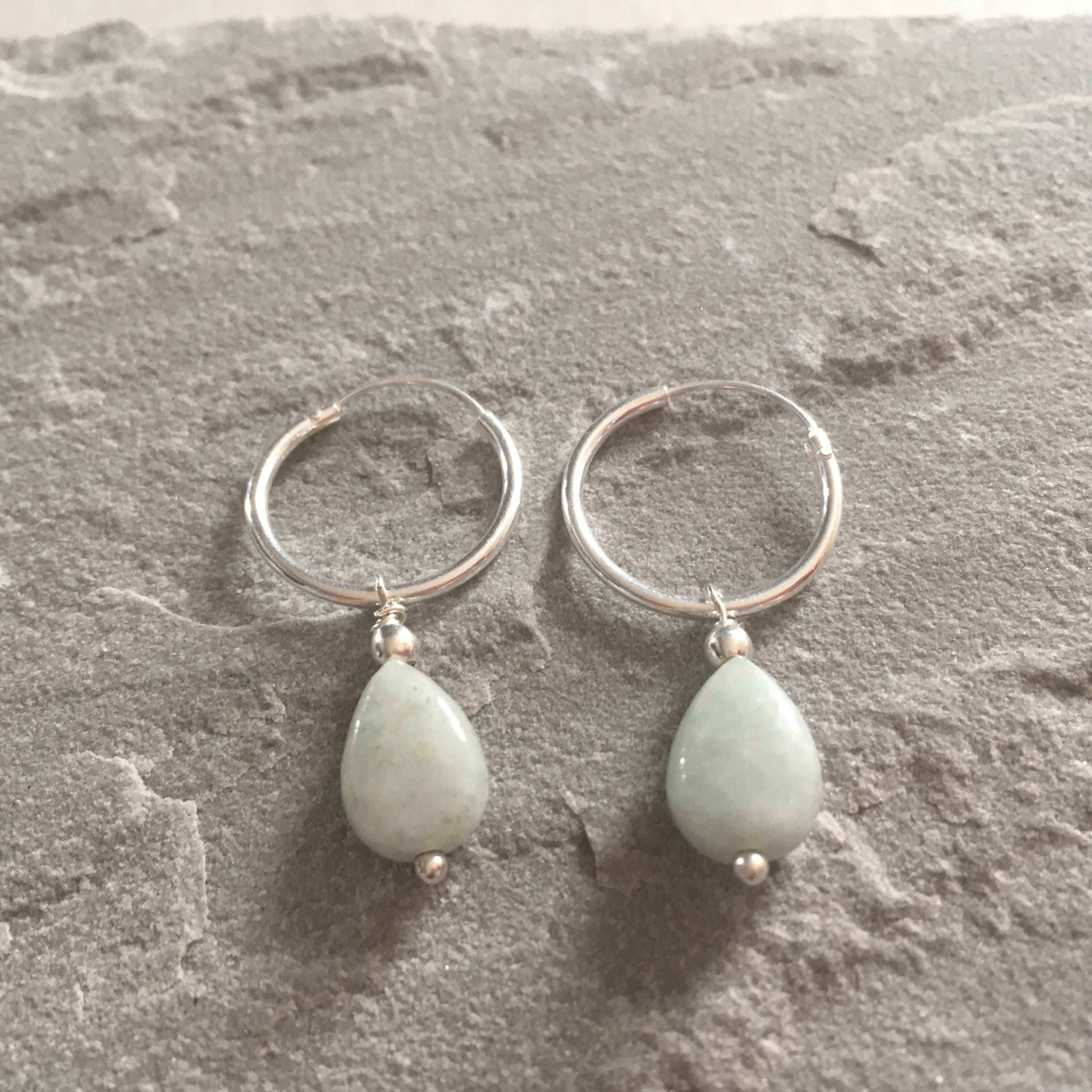 Green Jade Sterling Silver Hoop Earrings Pale Green Jade | Etsy