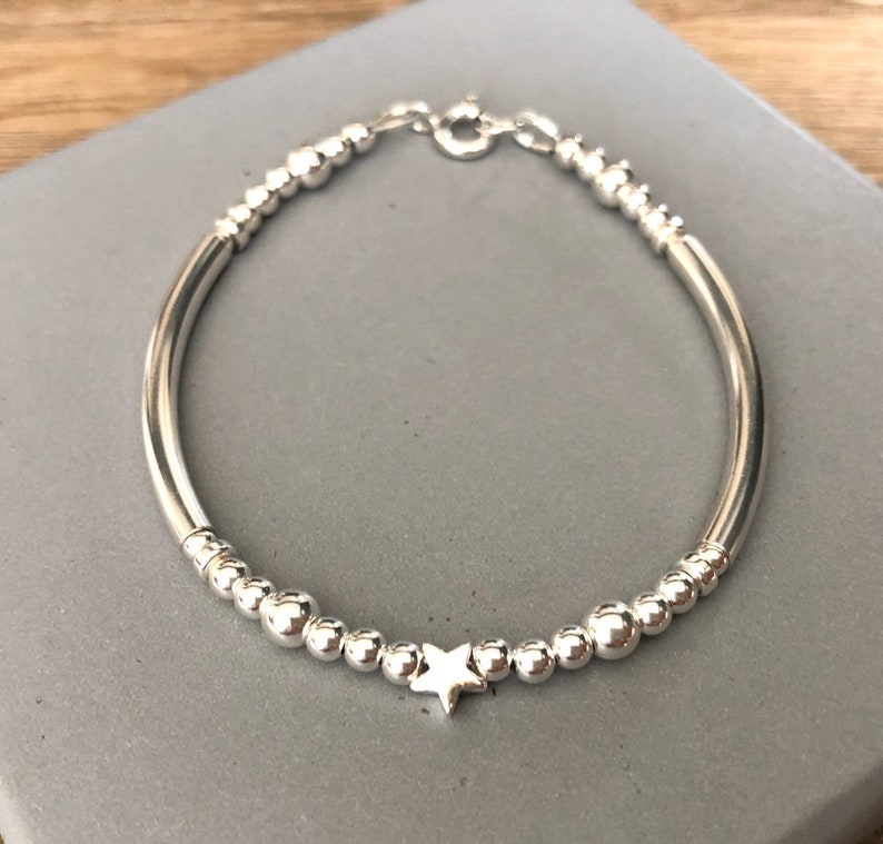 Sterling Silver Noodle Bracelet Star Charm 925 Bracelet Etsy