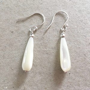 White Mother Of Pearl Earrings, Sterling Silver MOP Teardrop Earrings, Long Dangle Earrings, Bridal Earrings, Jewellery Gift, Wedding