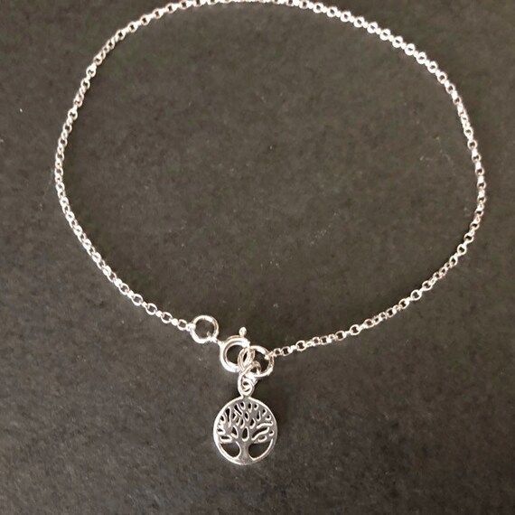 Details about / sterling silver anklet solid silver ankle chain tree of life charm ladies 925