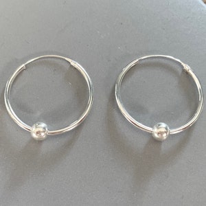 Large Hoop Ball Earrings, Sterling Silver Large Hoops, Boho Jewellery Gift For Her image 1