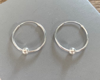 Large Hoop Ball Earrings, Sterling Silver Large Hoops, Boho Jewellery Gift For Her