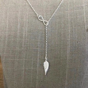 infinity Angel Wing Lariat 'Y' Necklace, Sterling Silver, Angel Wing Charm Infinity Pendant, image 8