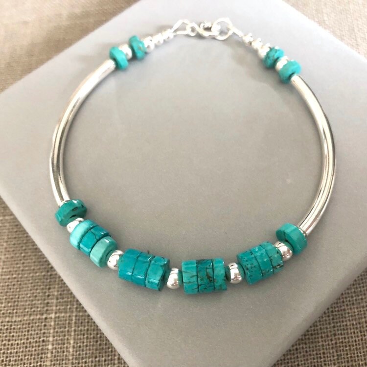 Sterling Silver Turquoise Noodle Bangle Bracelet Blue - Etsy UK