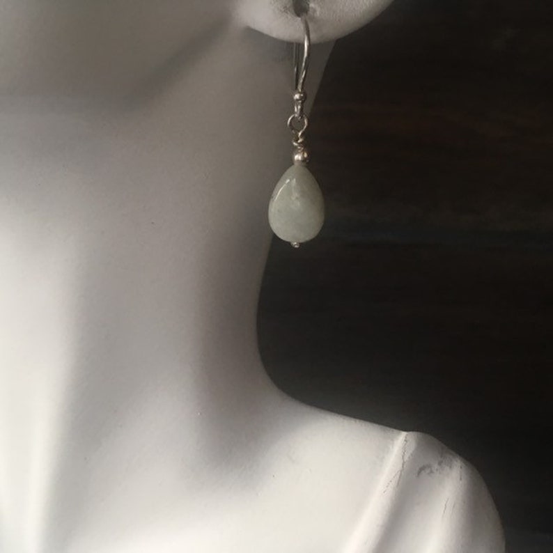 Pale Green Semi Precious Gemstone Jewelry Sterling Silver Jadeite Jewellery Gift for Her Green Jade Teardrop Dangle Earrings