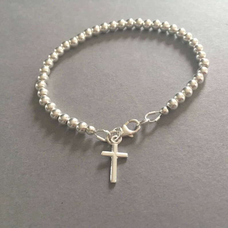 925 Silver Ball Jewellery Gift Minimalist Modern Stackable Jewelry Sterling Silver Cross Charm Beaded Bracelet