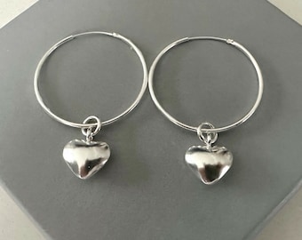 ★TATIANA★ Silver 925 Heart Dangle Hoop Earrings EC3031 500 ○TATIANA○ Silver 925 Heart Dangle Hoop Earrings EC3031 500