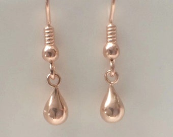 Rose Gold Teardrop Dangle Earrings, Minimalist Jewellery Gift For Her, Everyday Jewelry
