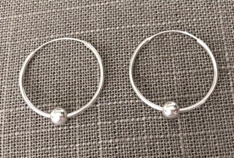 Large Hoop Ball Earrings, Sterling Silver Large Hoops, Boho Jewellery Gift For Her image 4