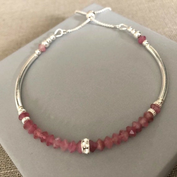 Pink Tourmaline Anklet Adjustable Length Sterling Silver Pink Tourmaline Anklet Adjustable Length Sterling Silver